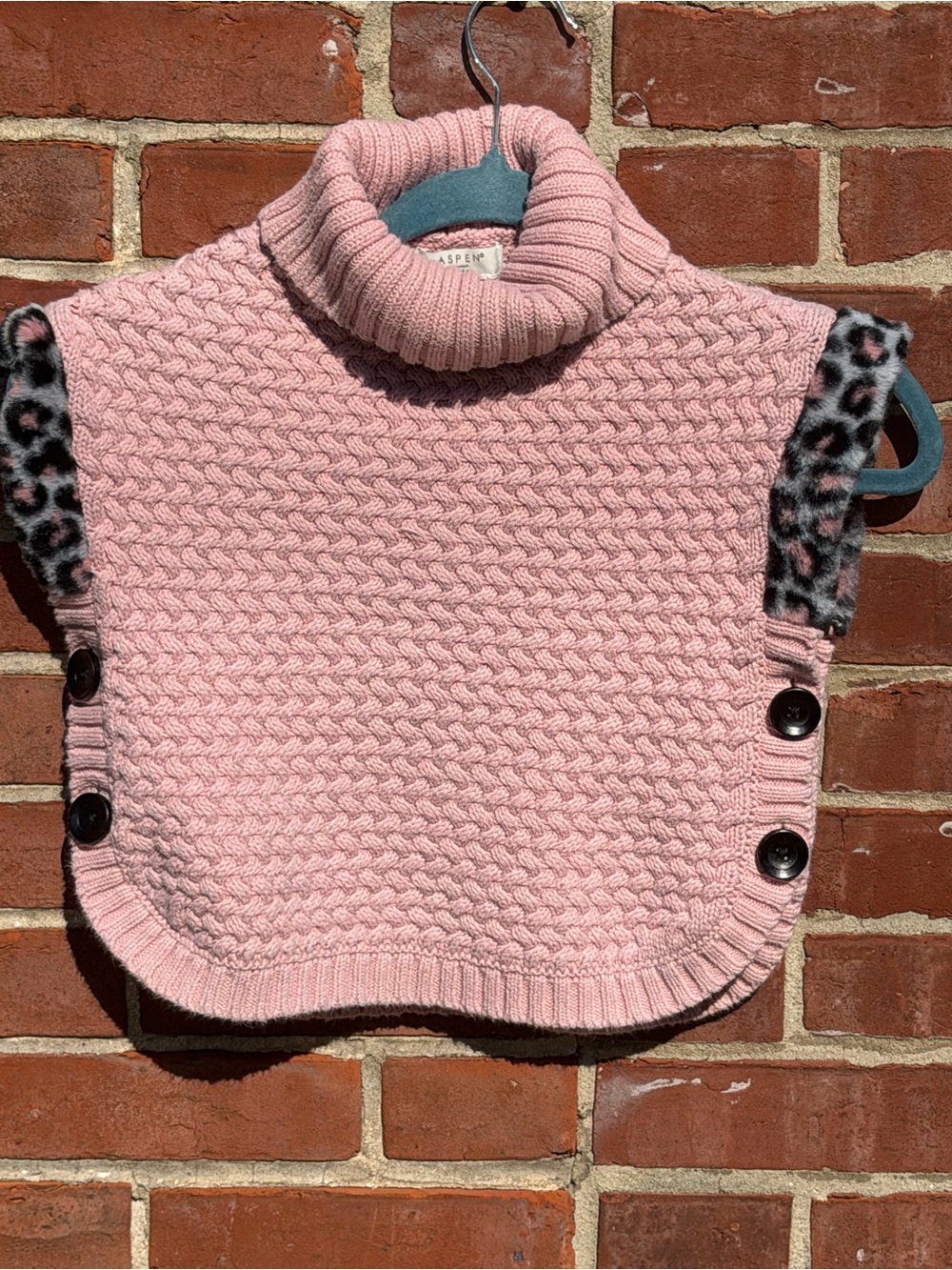 Kids -Pink Knit Turtleneck Poncho with Button Sides Kids